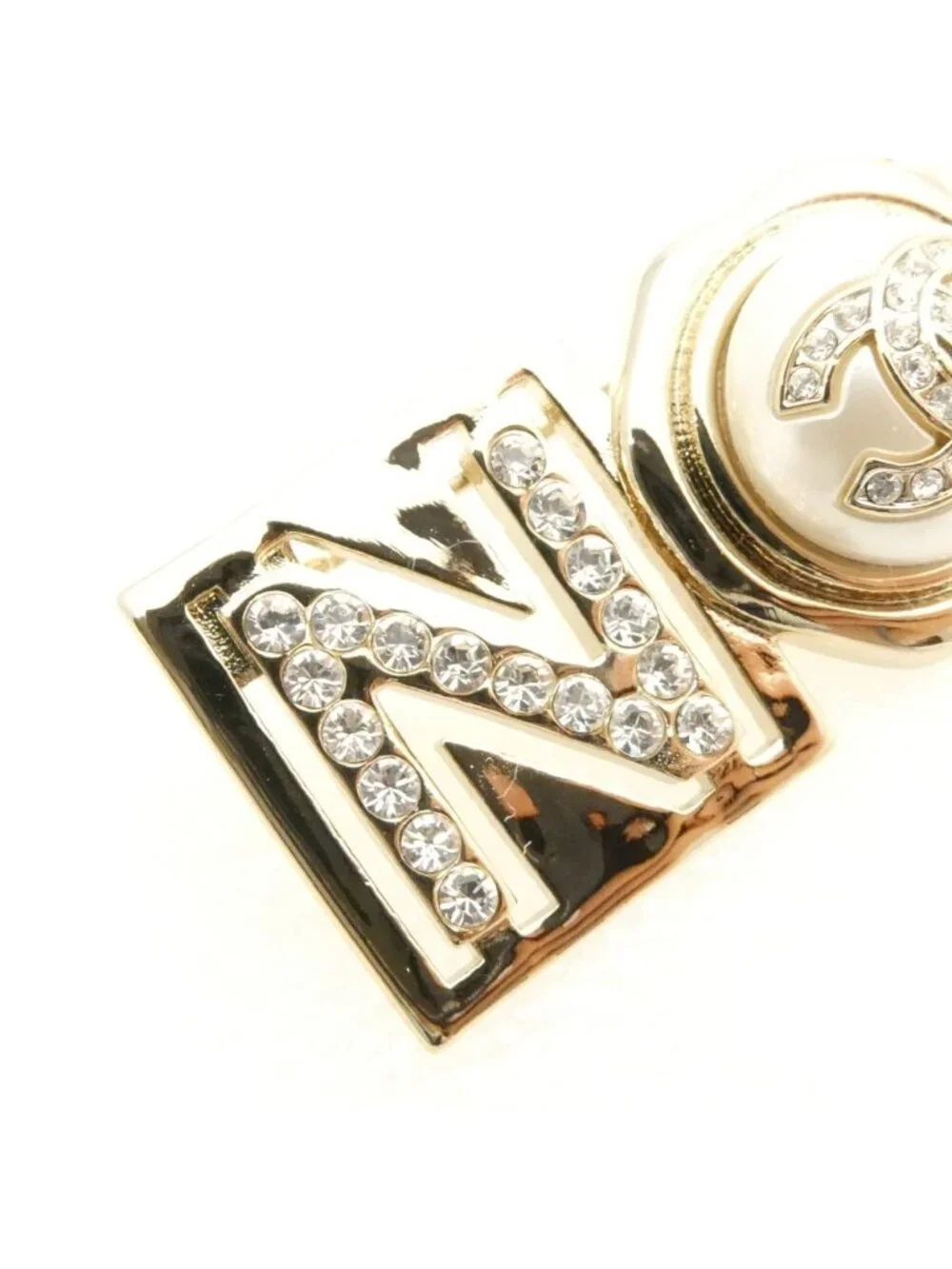 Chanel Brooch CC Logo Line Stone Pearl Horizontal - Picture 5 of 9